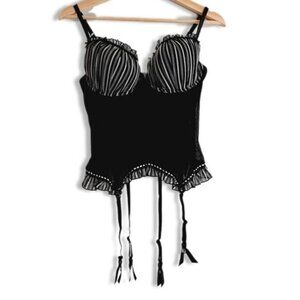 LA SENZA Ruffle Striped Corset Bustier Black Mesh Sz L